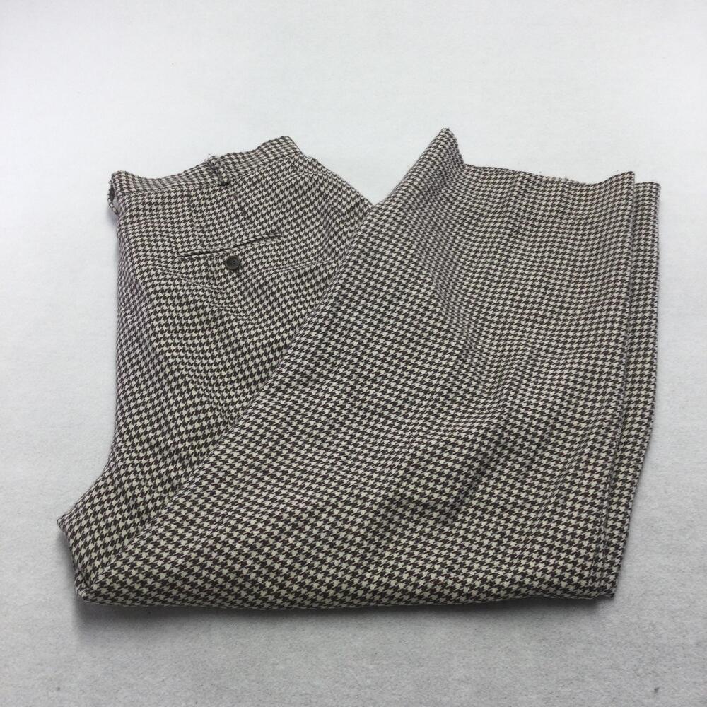 Vintage J.G. Hook Dress Pants Womens 14 Brown Wool Houndstooth Pleated Wide Leg